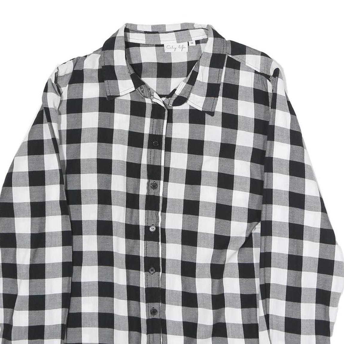 CITY LIFE Mens Black & White Check Shirt M Casual Cotton Blend Long Sleeve