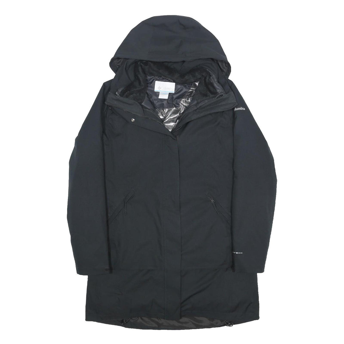 COLUMBIA Womens Black Outdoor Jacket L Nylon Waterproof Hooded Zip Omni-Tech
