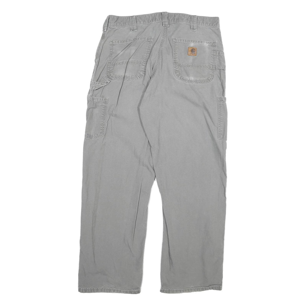 CARHARTT Mens Regular Fit Grey Cotton Blend Workwear Trousers W34 L30 Durable
