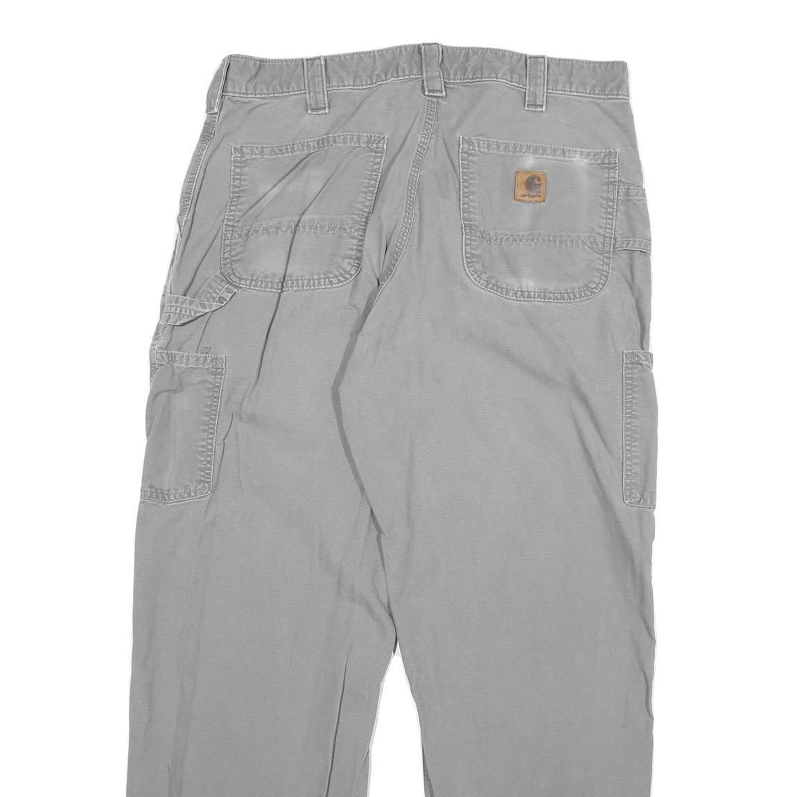 CARHARTT Mens Regular Fit Grey Cotton Blend Workwear Trousers W34 L30 Durable