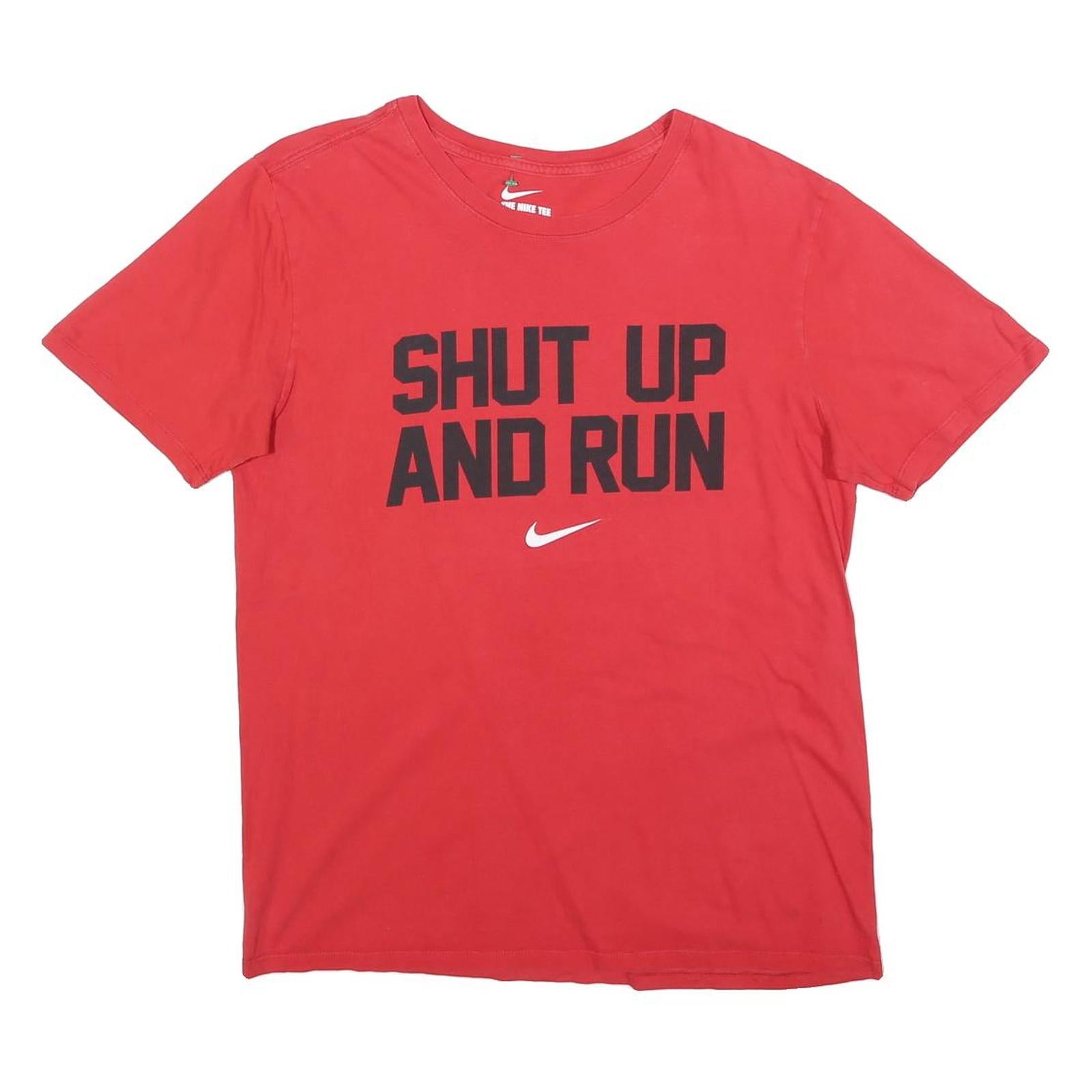 NIKE Mens Red Shut Up And Run Graphic T-Shirt M Short Sleeve Crew Neck