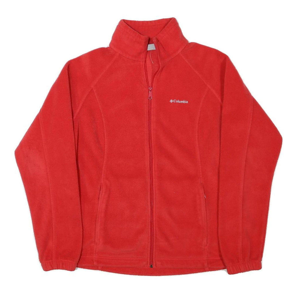 COLUMBIA Womens Red Zip Jacket L Polyester Blend Plain Outdoor Casual Warm