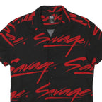 BLACK SQUAD Mens Black & Red Savage Print Shirt S Cotton Button Classic Casual