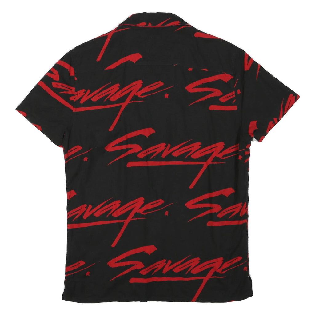 BLACK SQUAD Mens Black & Red Savage Print Shirt S Cotton Button Classic Casual