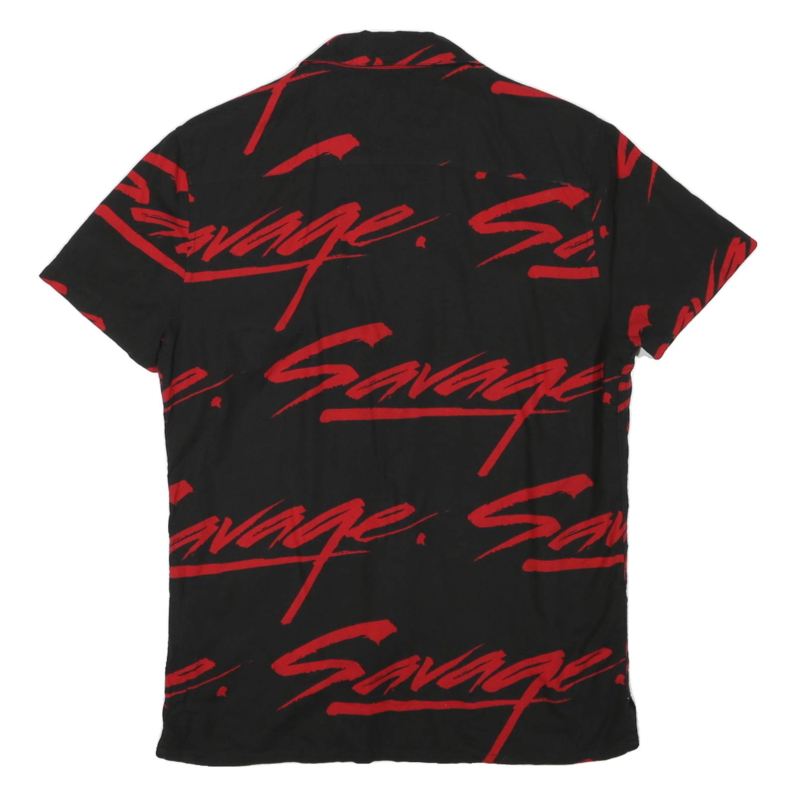 BLACK SQUAD Mens Black & Red Savage Print Shirt S Cotton Button Classic Casual