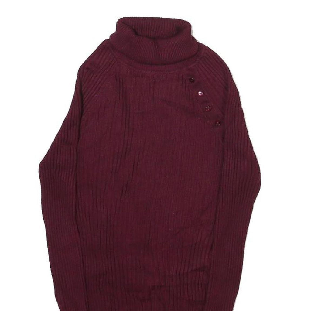 IT'S OUR TIME Womens Maroon Plain Roll Neck Basic Knit L Rayon Jumper