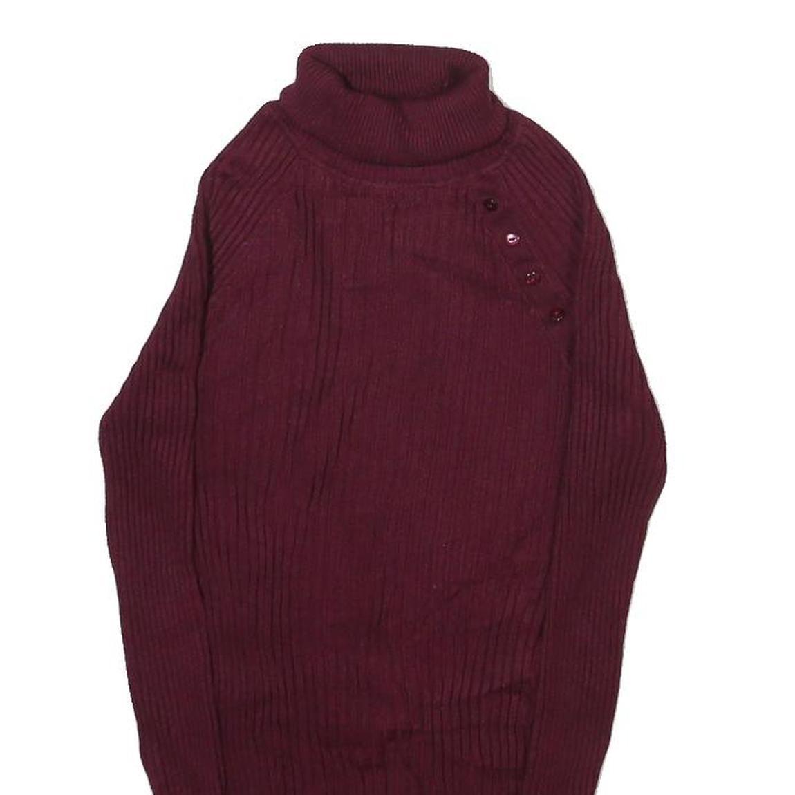 IT'S OUR TIME Womens Maroon Plain Roll Neck Basic Knit L Rayon Jumper