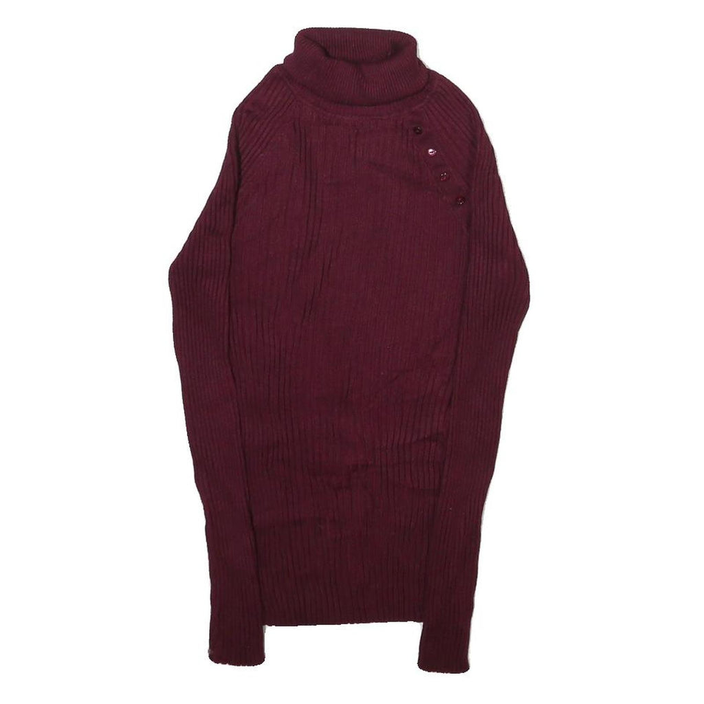 IT'S OUR TIME Womens Maroon Plain Roll Neck Basic Knit L Rayon Jumper