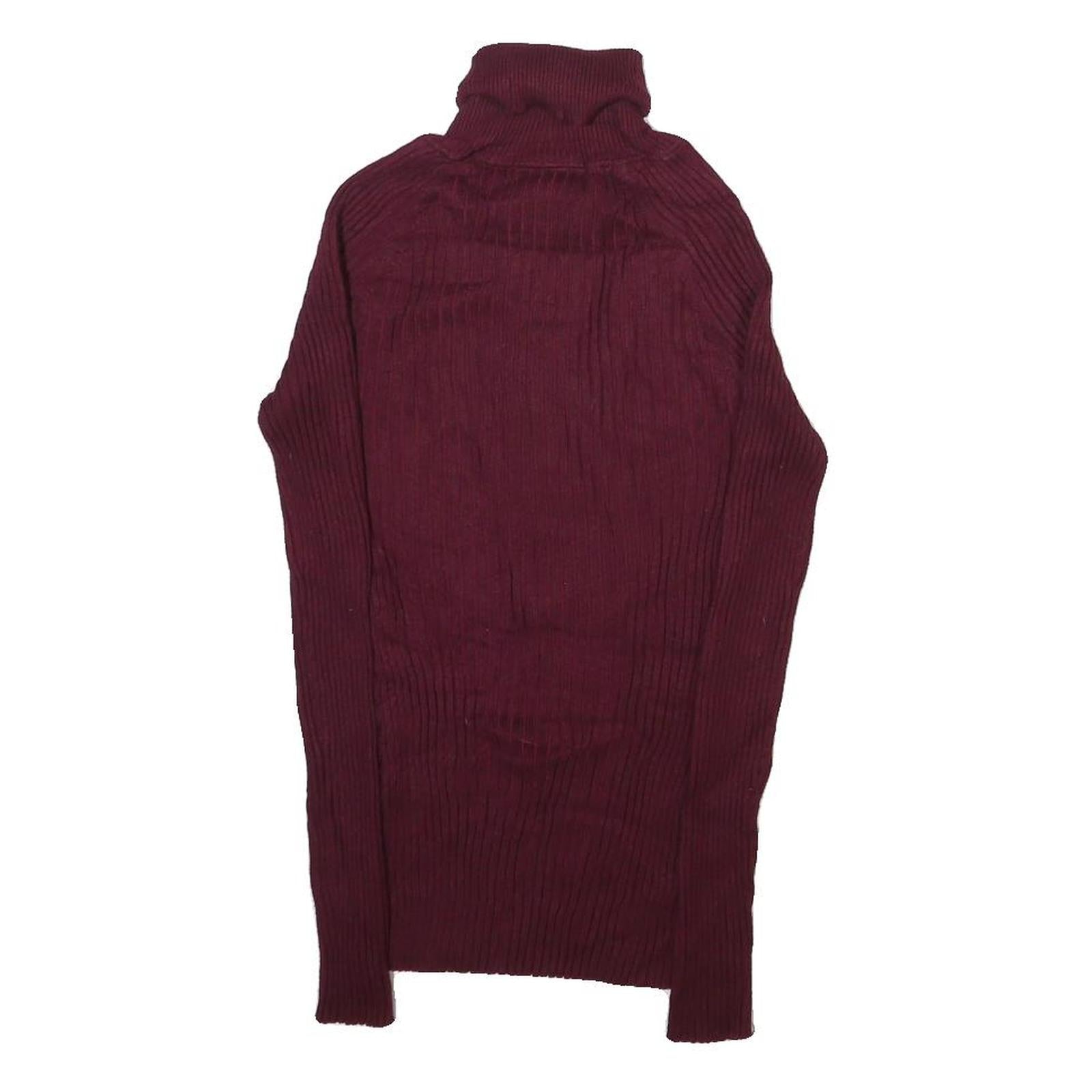 IT'S OUR TIME Womens Maroon Plain Roll Neck Basic Knit L Rayon Jumper