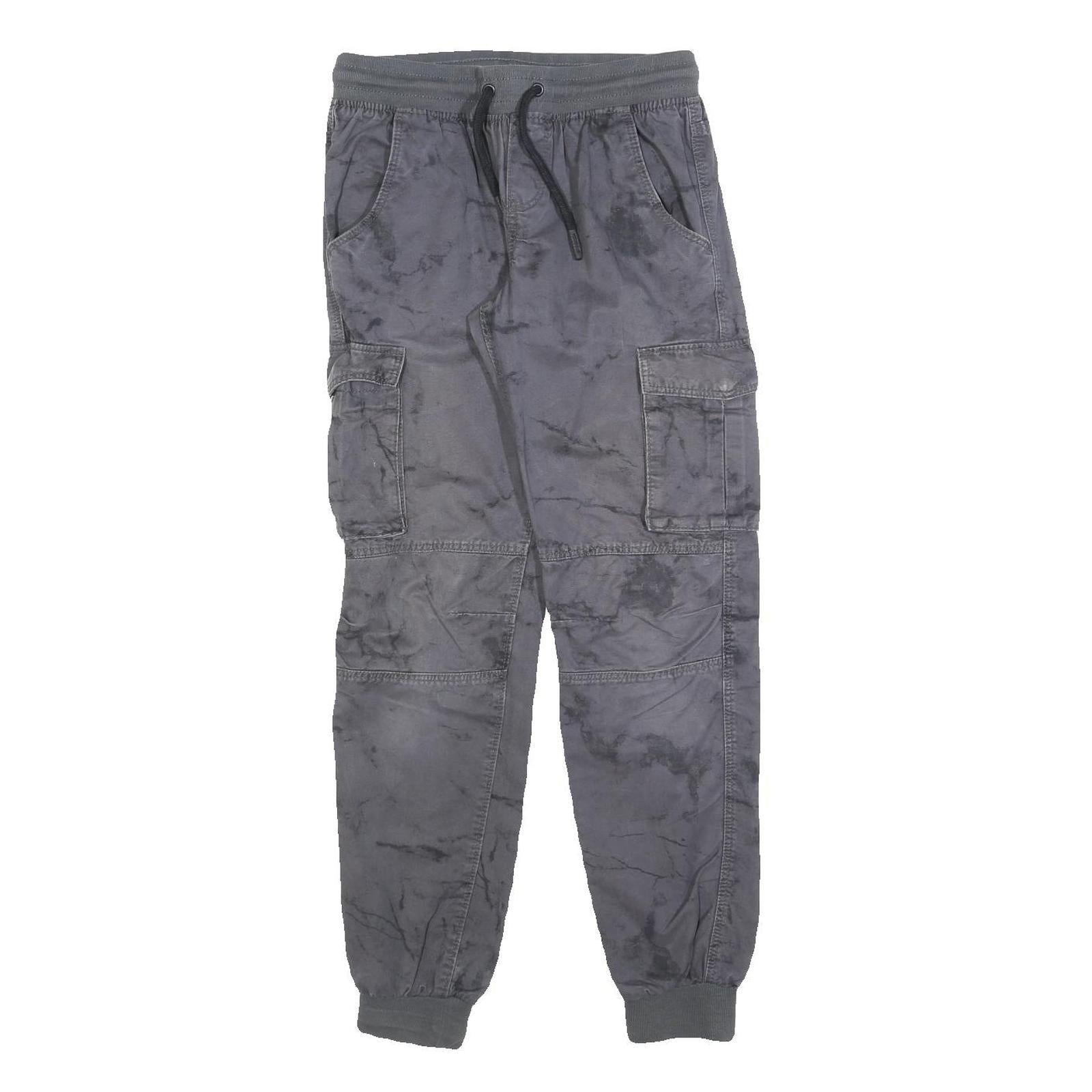 CHAPTER Boys Cotton Blend Grey Slim Drawstring Cargo Trousers W26 L30 Casual