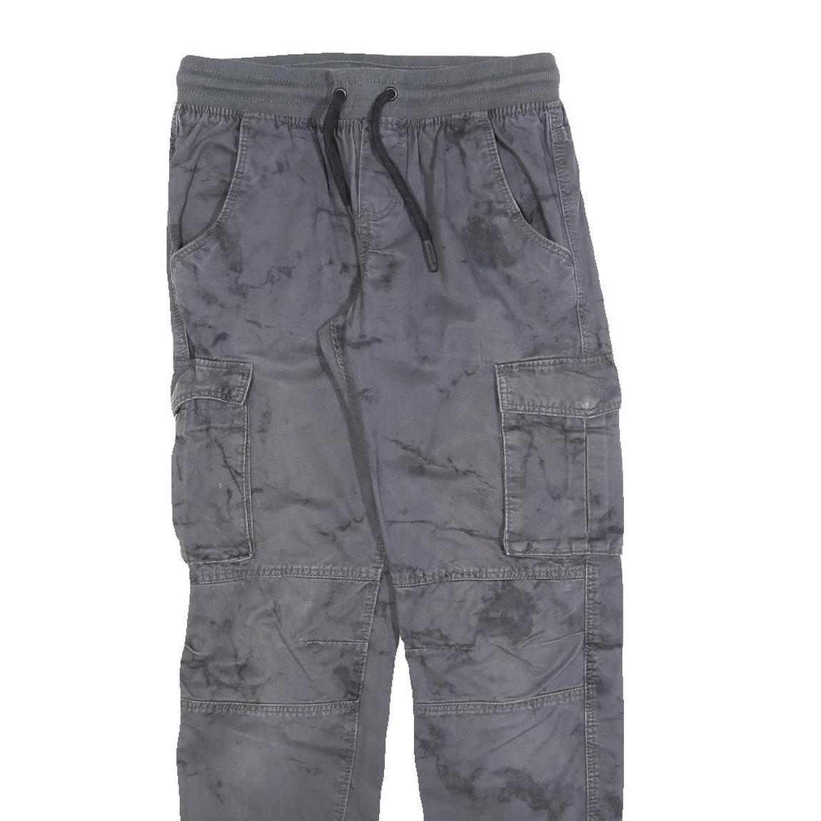 CHAPTER Boys Cotton Blend Grey Slim Drawstring Cargo Trousers W26 L30 Casual