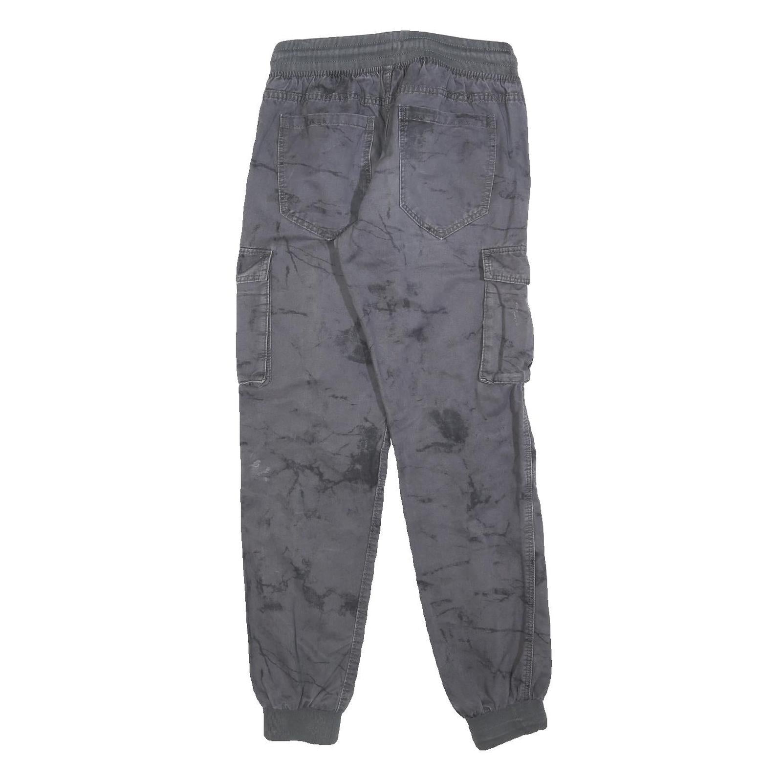 CHAPTER Boys Cotton Blend Grey Slim Drawstring Cargo Trousers W26 L30 Casual