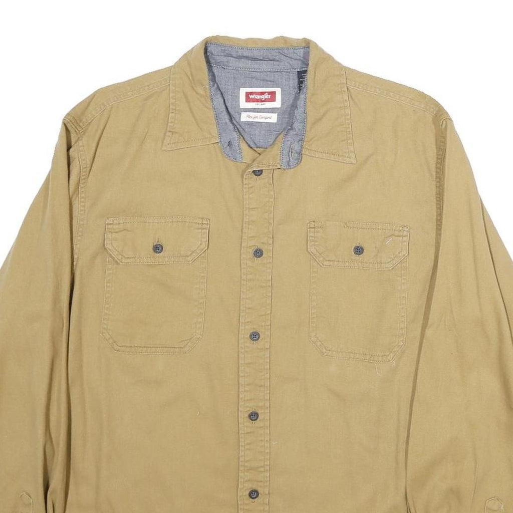 WRANGLER Mens Beige Casual Shirt M Cotton Long Sleeve Button Closure