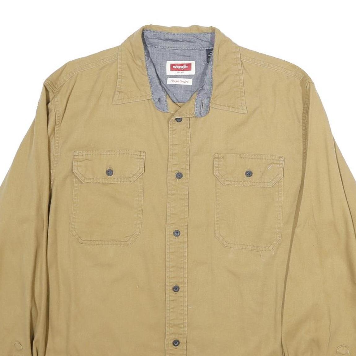 WRANGLER Mens Beige Casual Shirt M Cotton Long Sleeve Button Closure