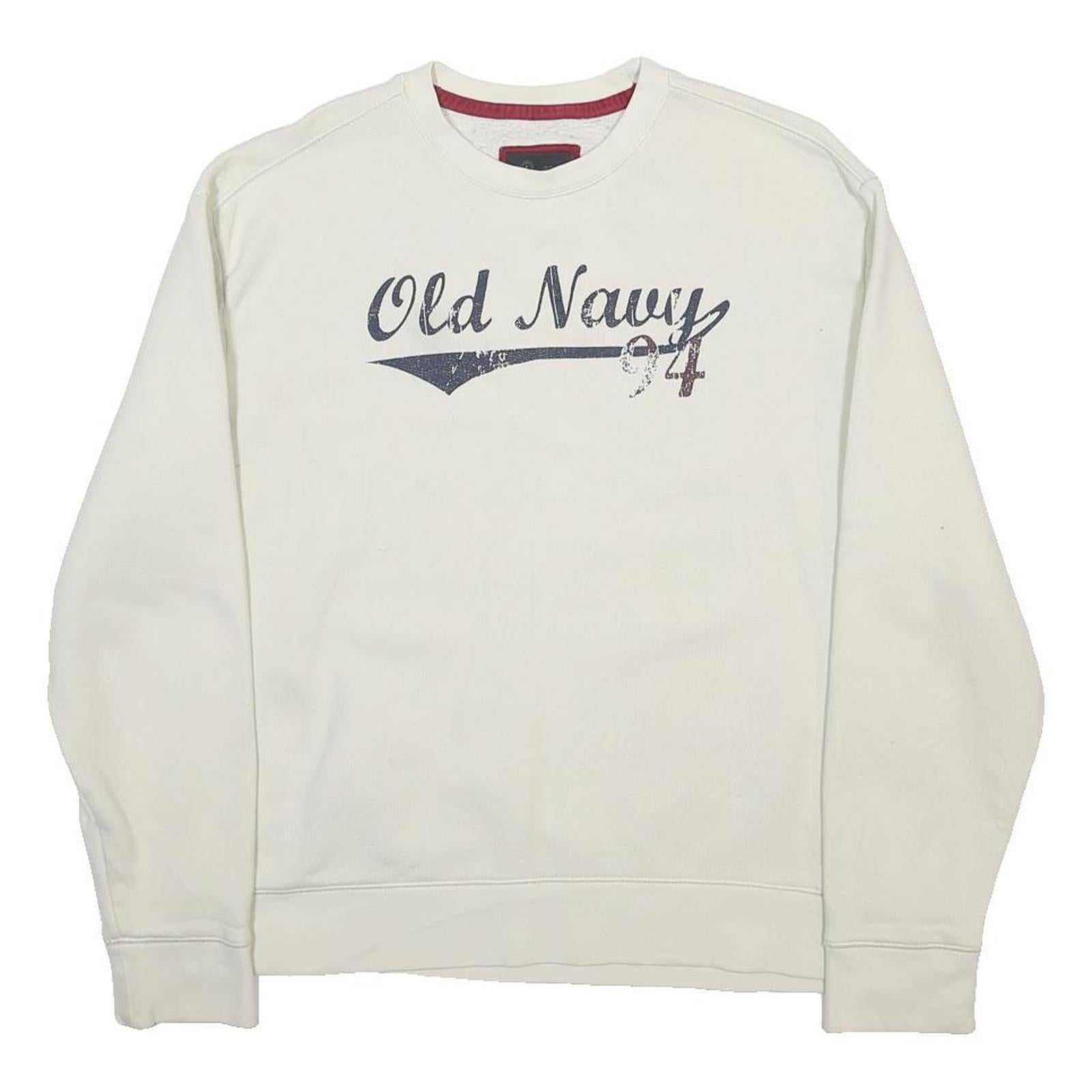 OLD NAVY Womens Cream Cotton Blend Crew Neck Sweatshirt L Vintage Logo 94
