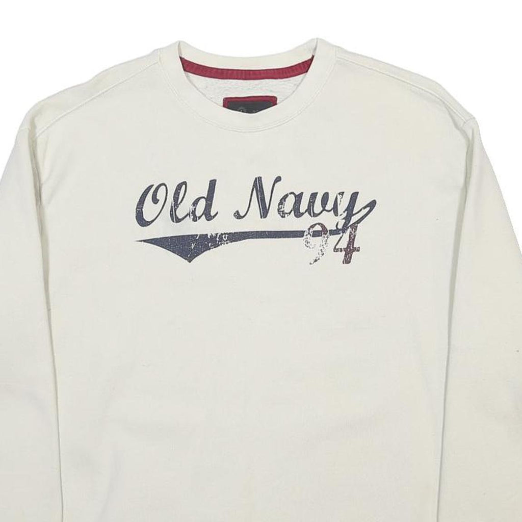 OLD NAVY Womens Cream Cotton Blend Crew Neck Sweatshirt L Vintage Logo 94