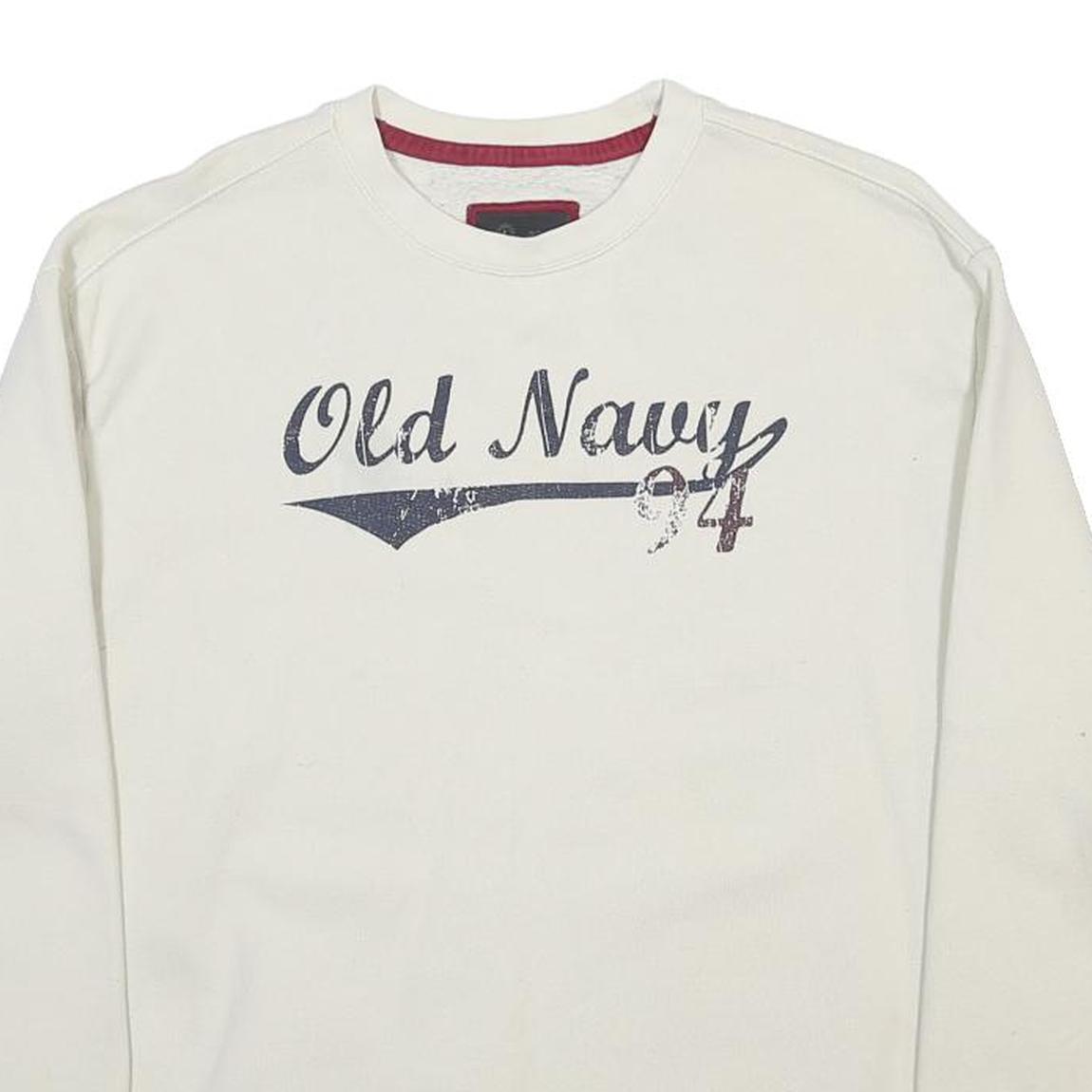 OLD NAVY Womens Cream Cotton Blend Crew Neck Sweatshirt L Vintage Logo 94