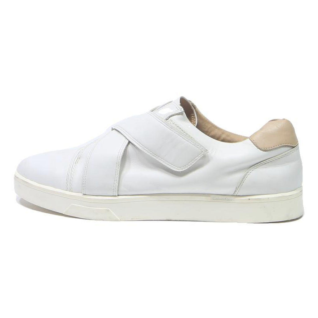 CALVIN KLEIN Mens White Leather Strap Trainers UK 7.5 Casual Slip-On Shoes