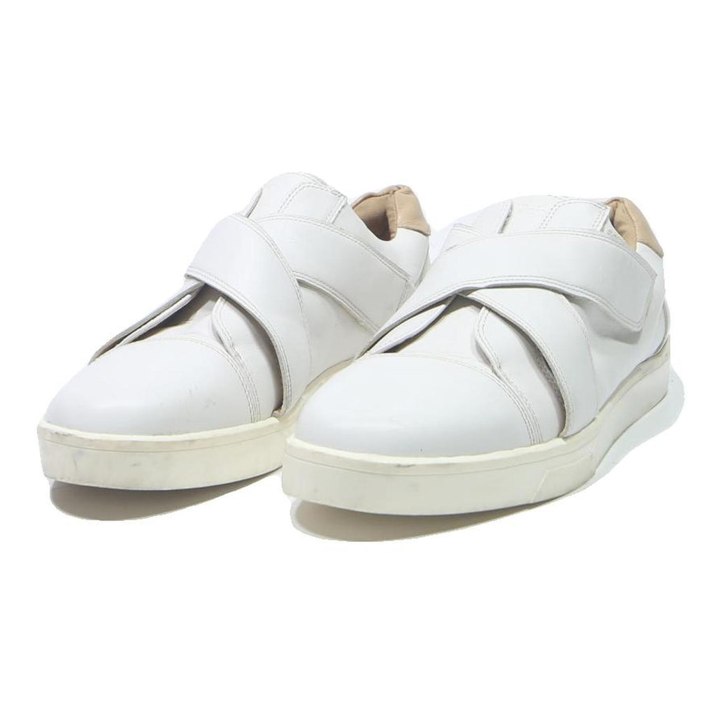 CALVIN KLEIN Mens White Leather Strap Trainers UK 7.5 Casual Slip-On Shoes