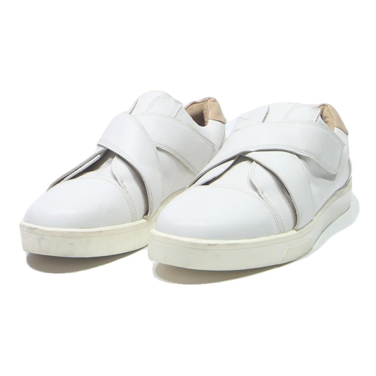 CALVIN KLEIN Mens White Leather Strap Trainers UK 7.5 Casual Slip-On Shoes