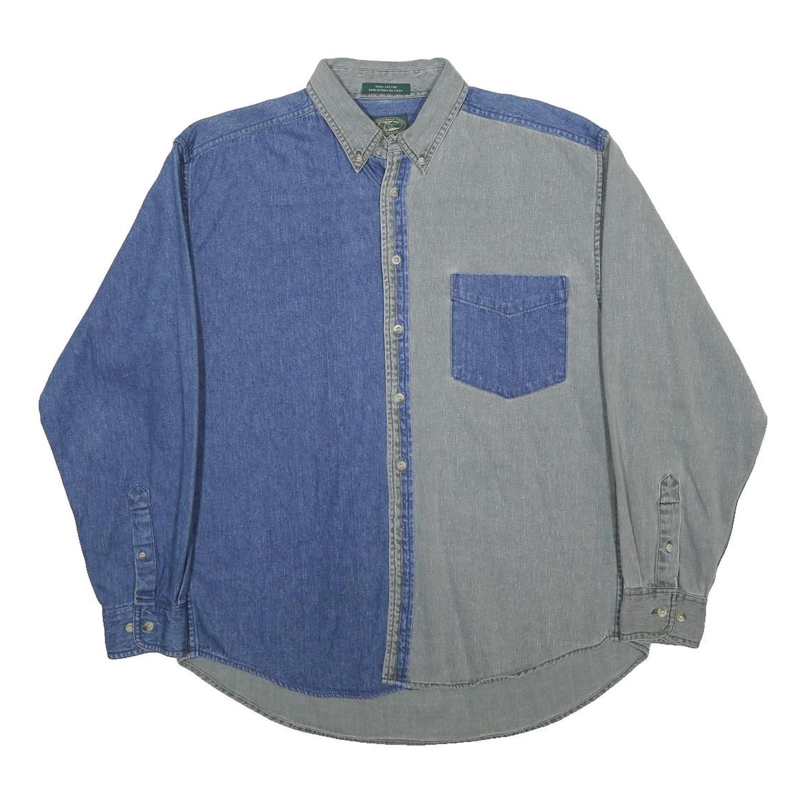 Susquehanna Trail Mens Blue & Grey Denim Style Shirt M Long Sleeve Cotton