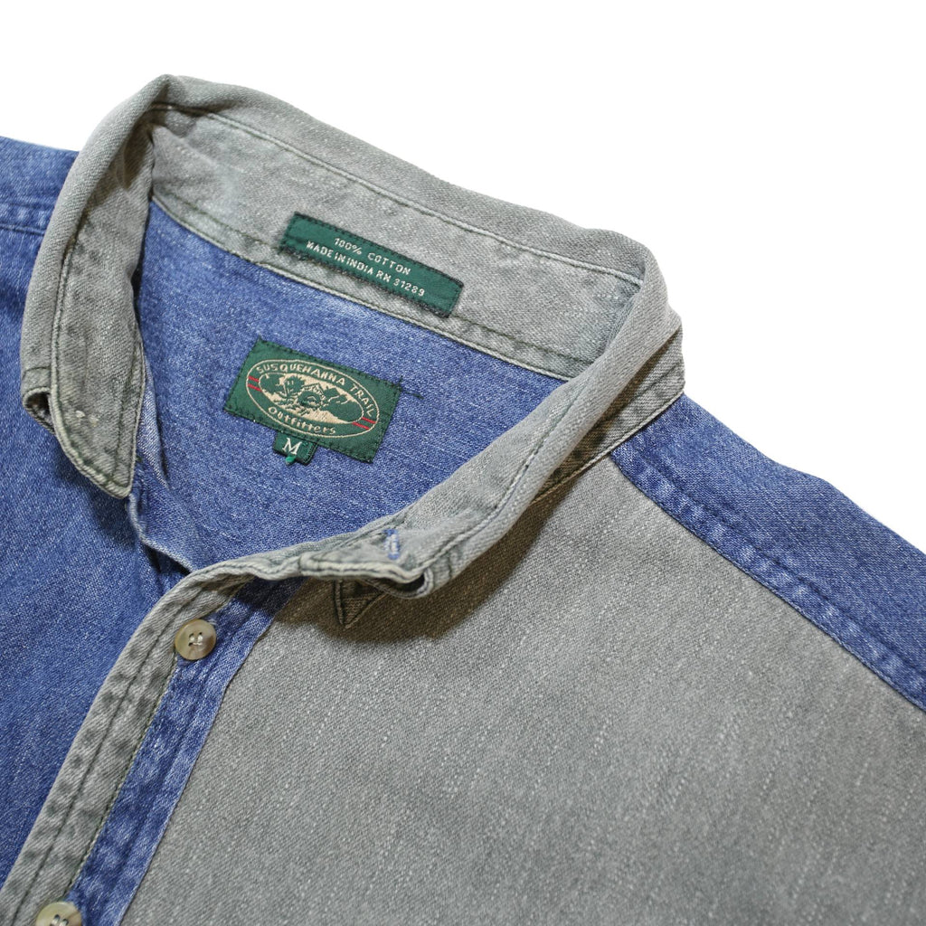 Susquehanna Trail Mens Blue & Grey Denim Style Shirt M Long Sleeve Cotton