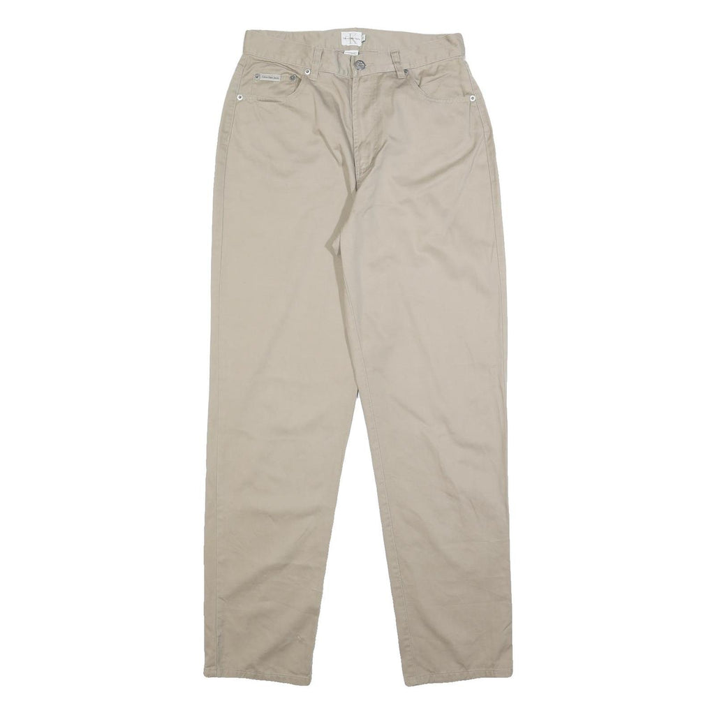 TOMMY HILFIGER Womens Cotton Beige Regular Leg Trousers W27 L32 Classic Zip