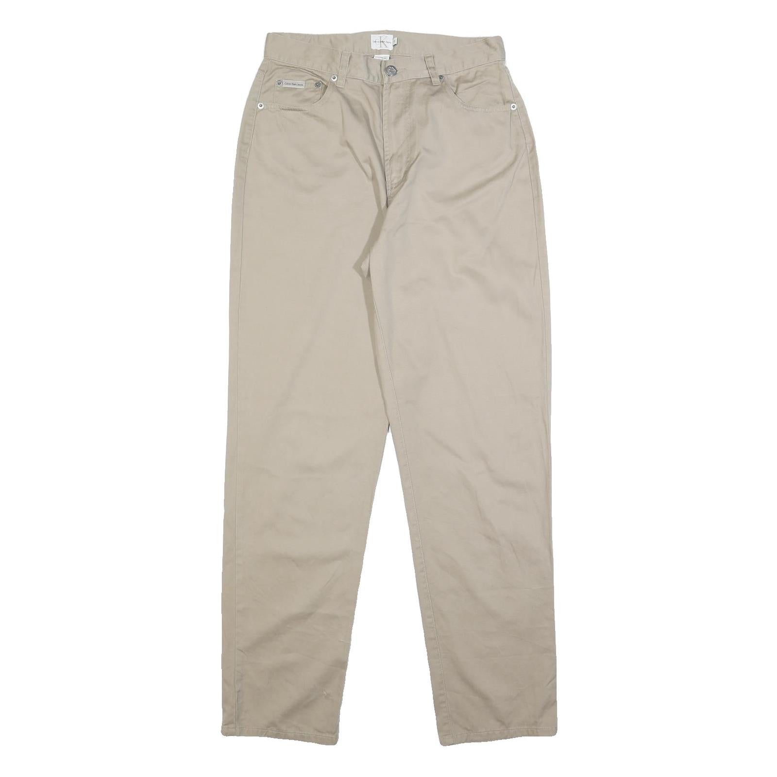 TOMMY HILFIGER Womens Cotton Beige Regular Leg Trousers W27 L32 Classic Zip