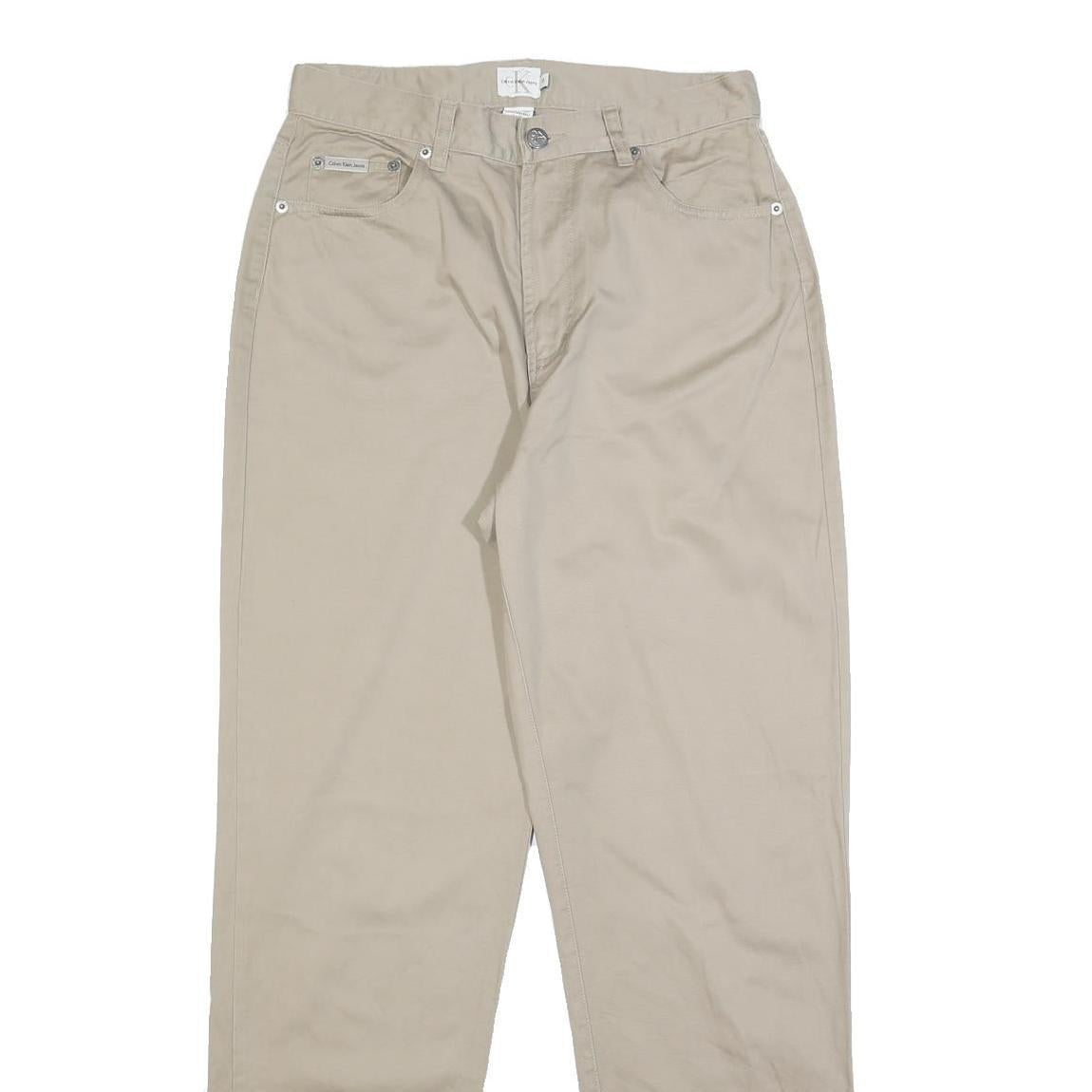 TOMMY HILFIGER Womens Cotton Beige Regular Leg Trousers W27 L32 Classic Zip