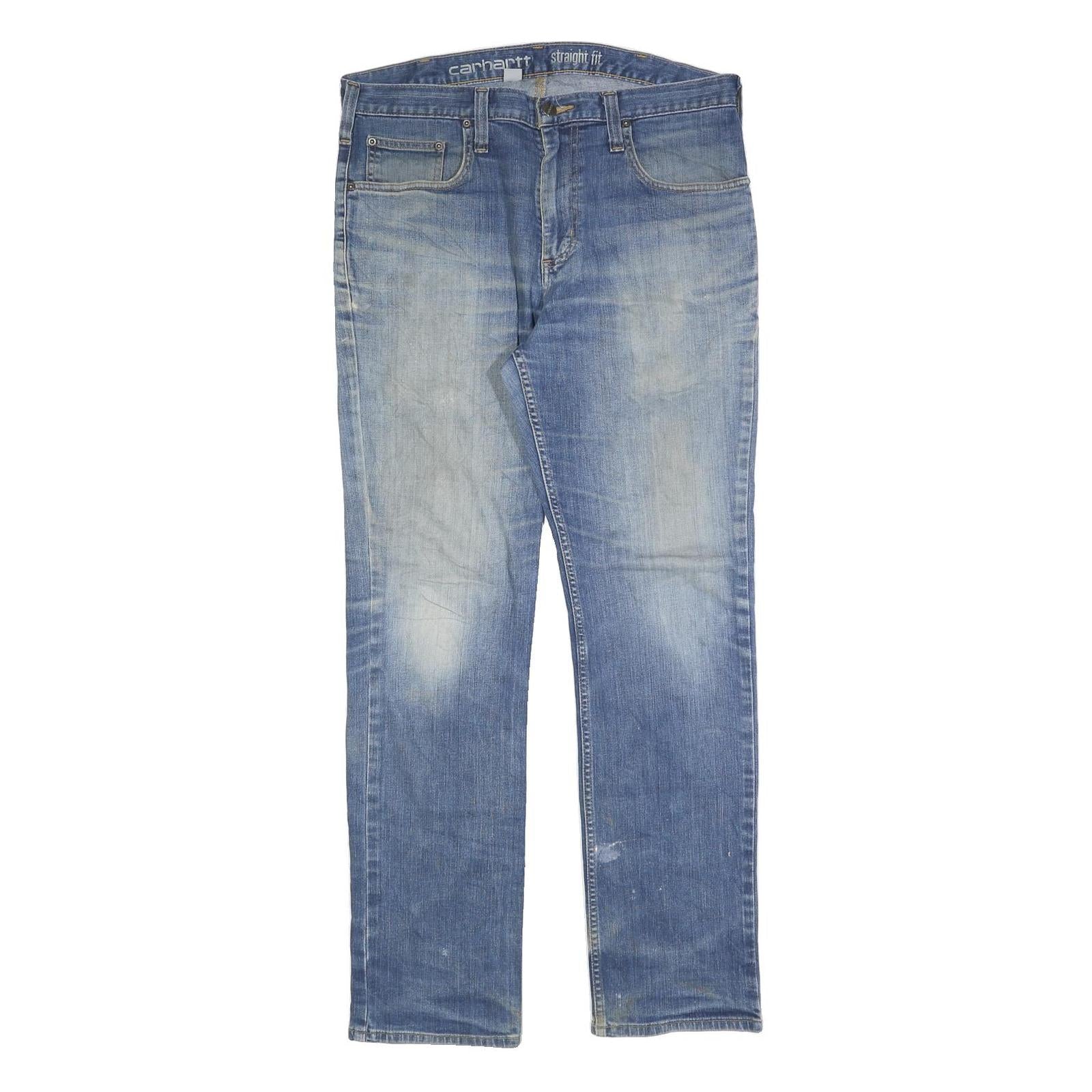 CARHARTT Mens Blue Regular Straight Denim Light Wash Jeans W34 L32 Zip Closure