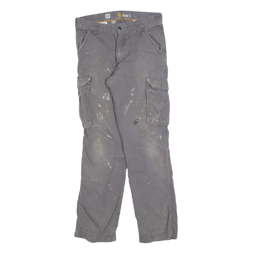 CARHARTT Mens Cotton Blend Grey Relaxed Cargo Trousers W32 L31 Durable Workwear