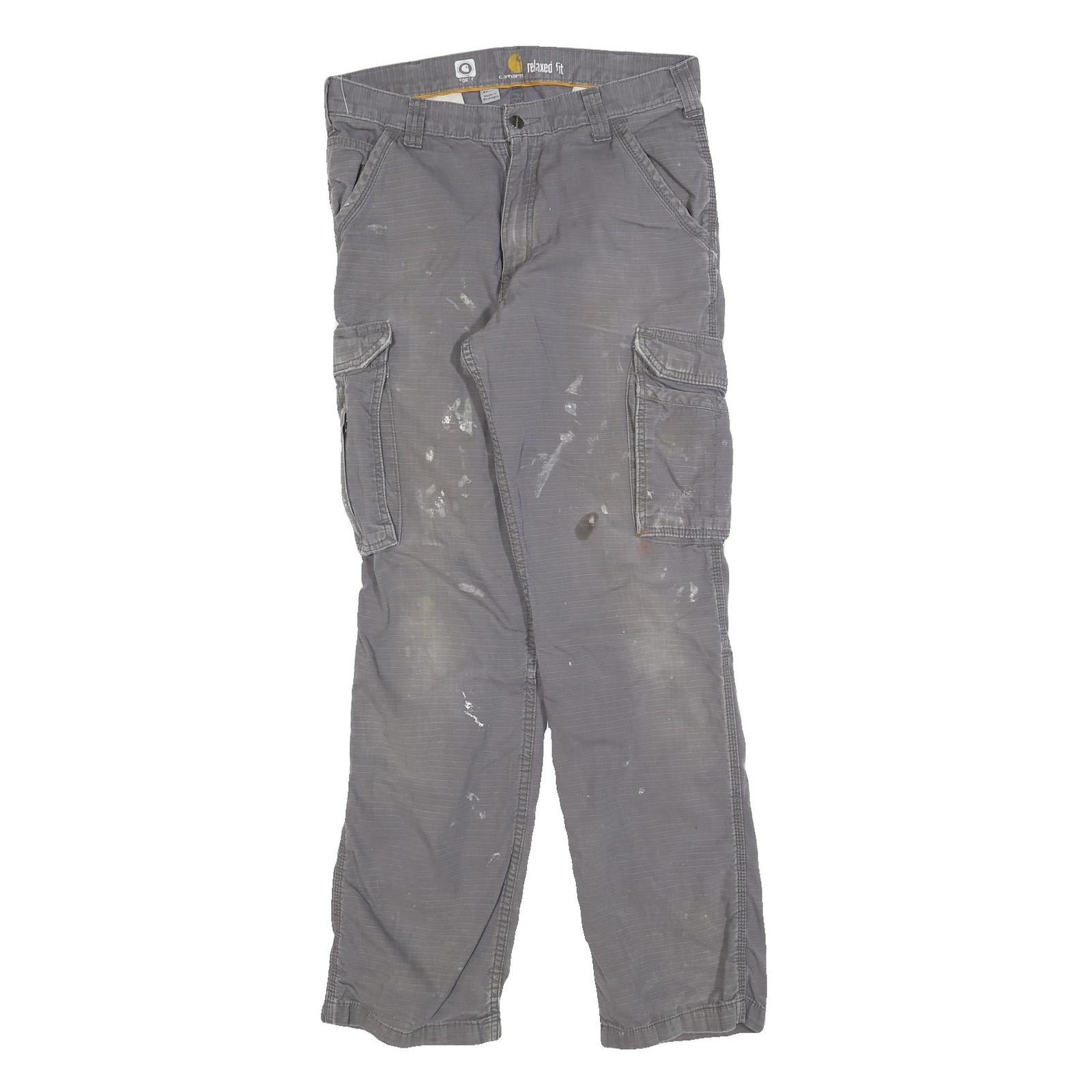CARHARTT Mens Cotton Blend Grey Relaxed Cargo Trousers W32 L31 Durable Workwear
