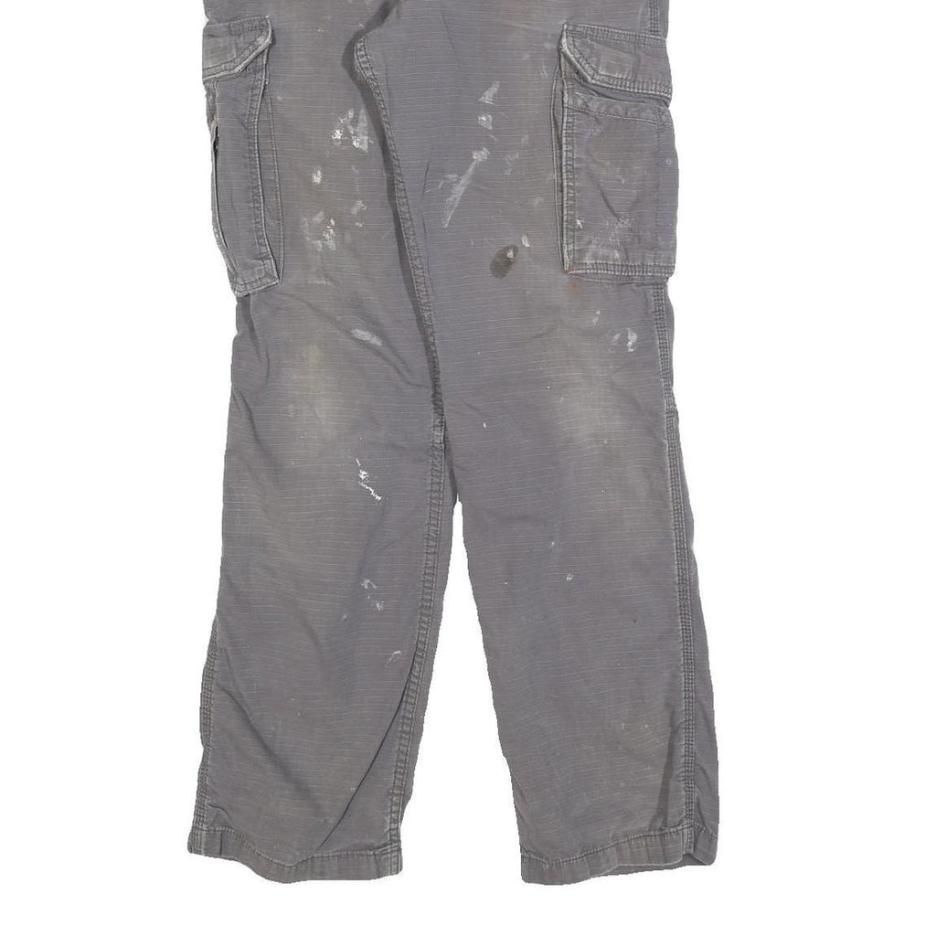 CARHARTT Mens Cotton Blend Grey Relaxed Cargo Trousers W32 L31 Durable Workwear