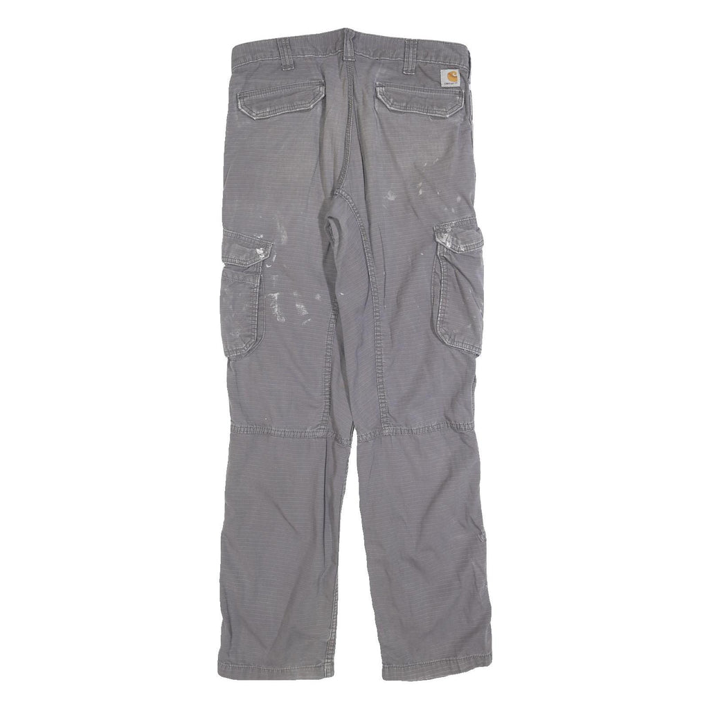 CARHARTT Mens Cotton Blend Grey Relaxed Cargo Trousers W32 L31 Durable Workwear