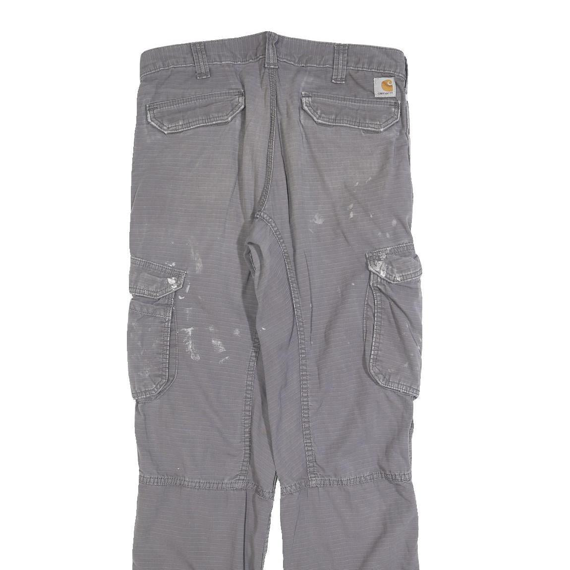 CARHARTT Mens Cotton Blend Grey Relaxed Cargo Trousers W32 L31 Durable Workwear