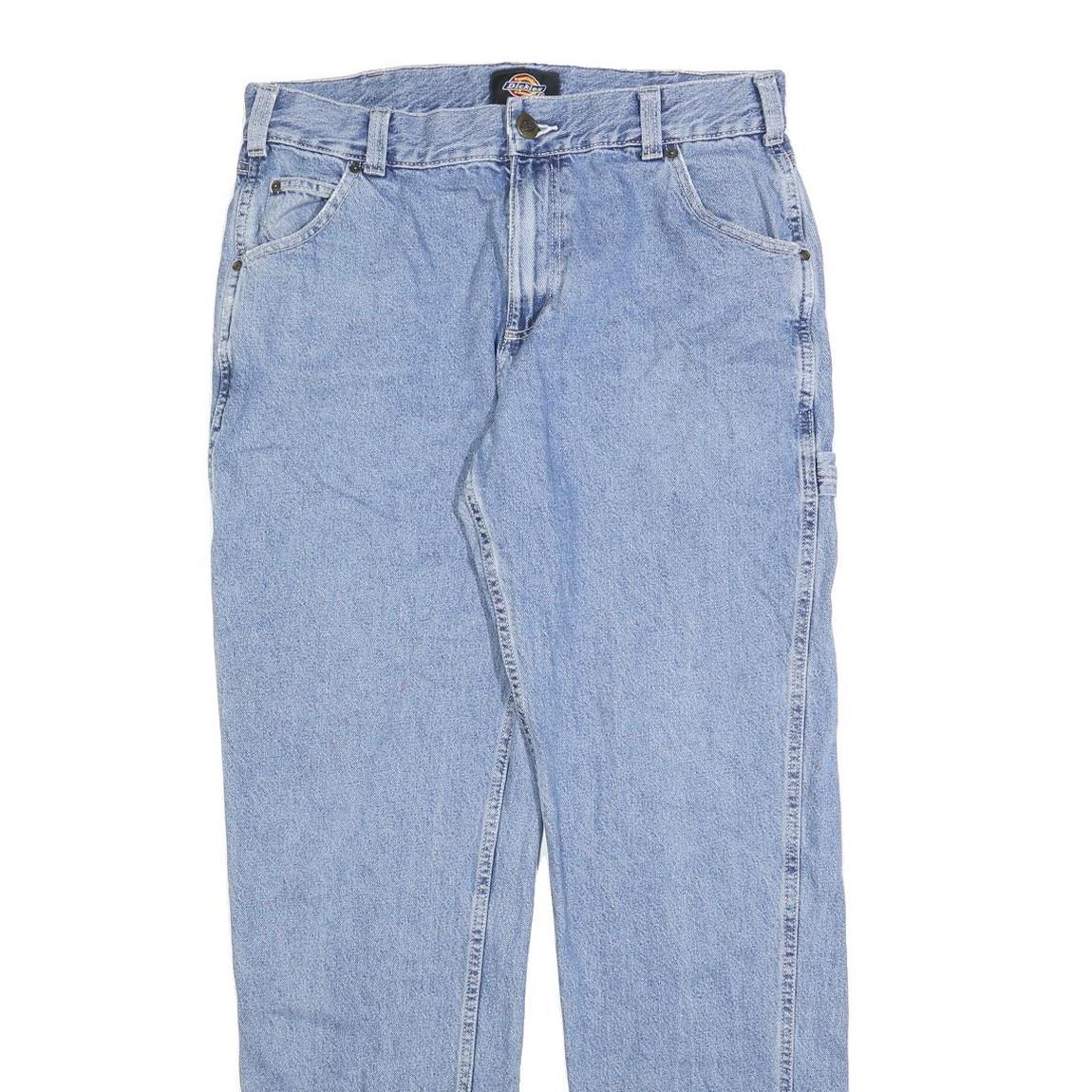 DICKIES Mens Regular Fit Blue Denim Jeans W33 L32 Workwear Utility Pockets Zip