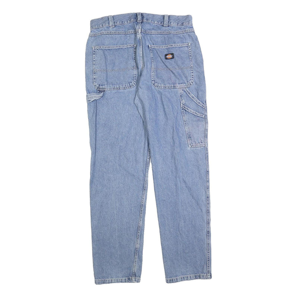 DICKIES Mens Regular Fit Blue Denim Jeans W33 L32 Workwear Utility Pockets Zip