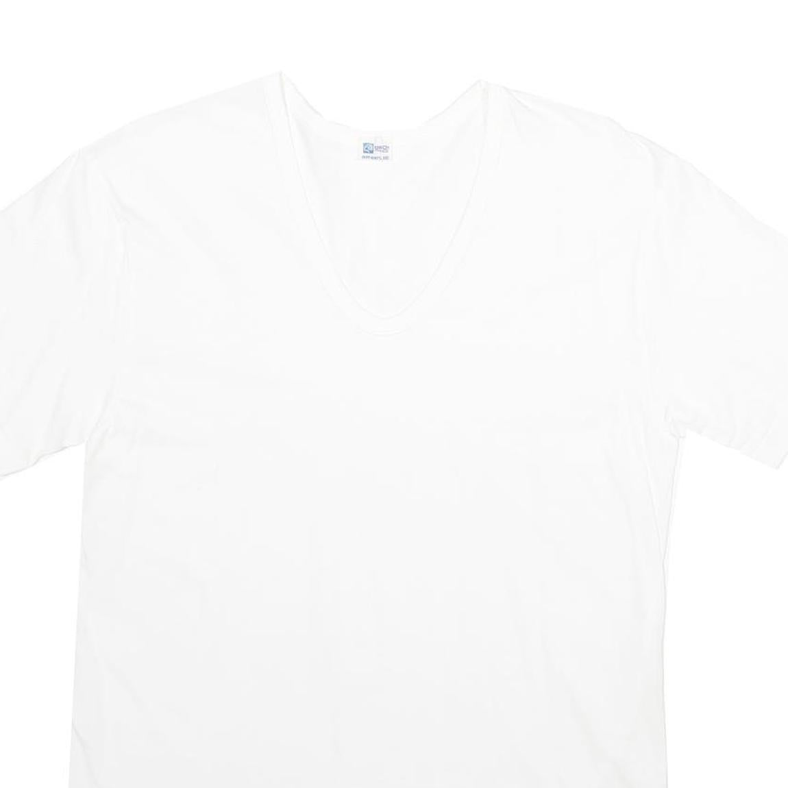 Mens White Plain Cotton T-Shirt S Short Sleeve V-Neck Basic Casual Top