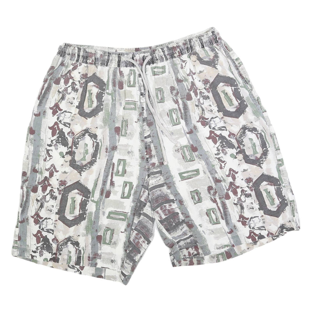 GIN TONIC Mens Shorts Beige Green Pattern L W32 Polyester Blend Casual Relaxed