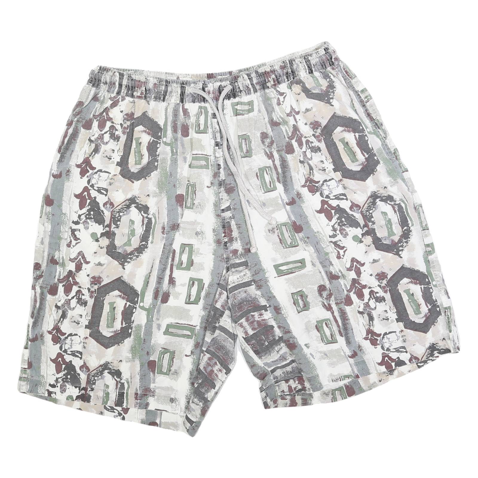 GIN TONIC Mens Shorts Beige Green Pattern L W32 Polyester Blend Casual Relaxed