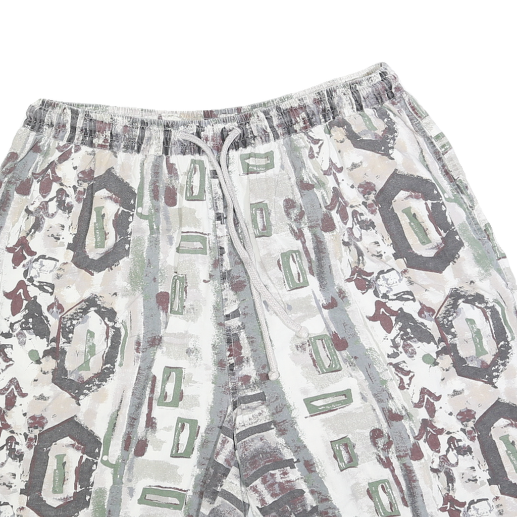 GIN TONIC Mens Shorts Beige Green Pattern L W32 Polyester Blend Casual Relaxed
