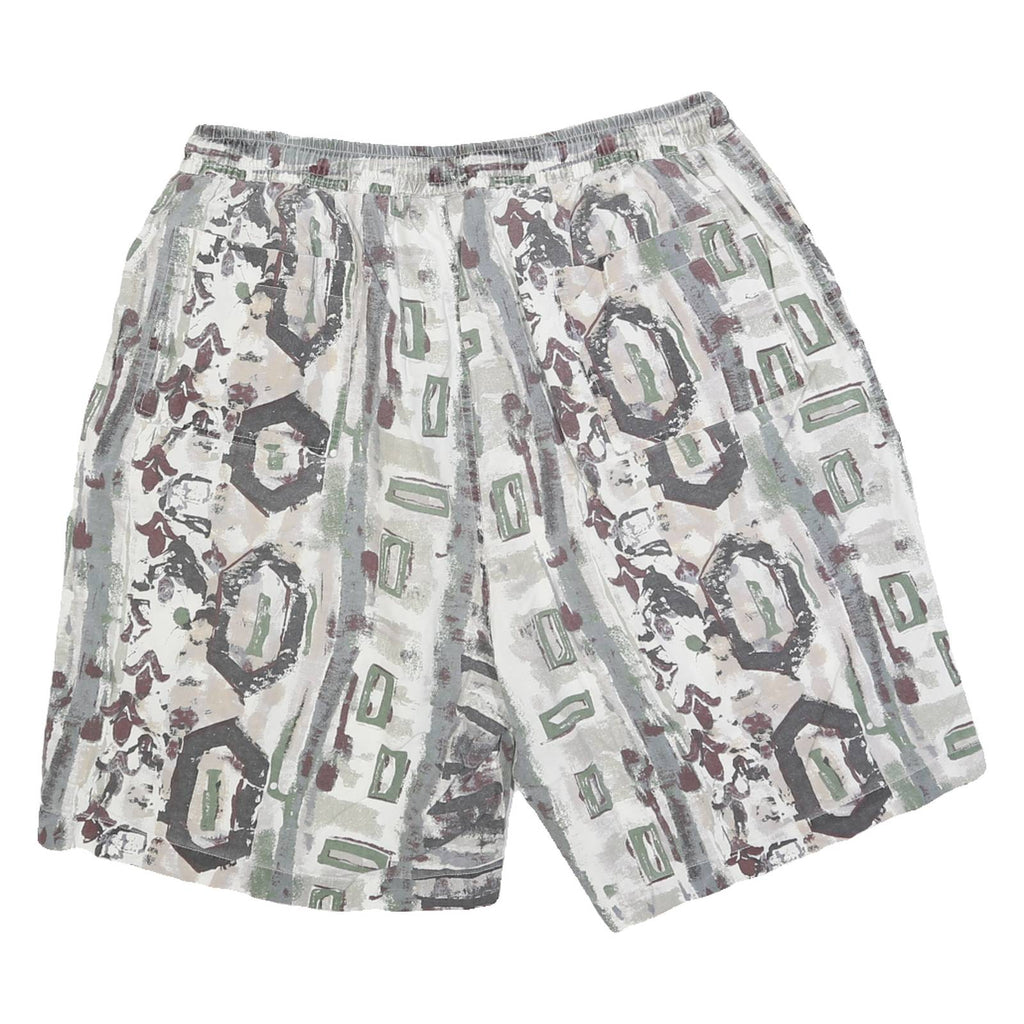 GIN TONIC Mens Shorts Beige Green Pattern L W32 Polyester Blend Casual Relaxed