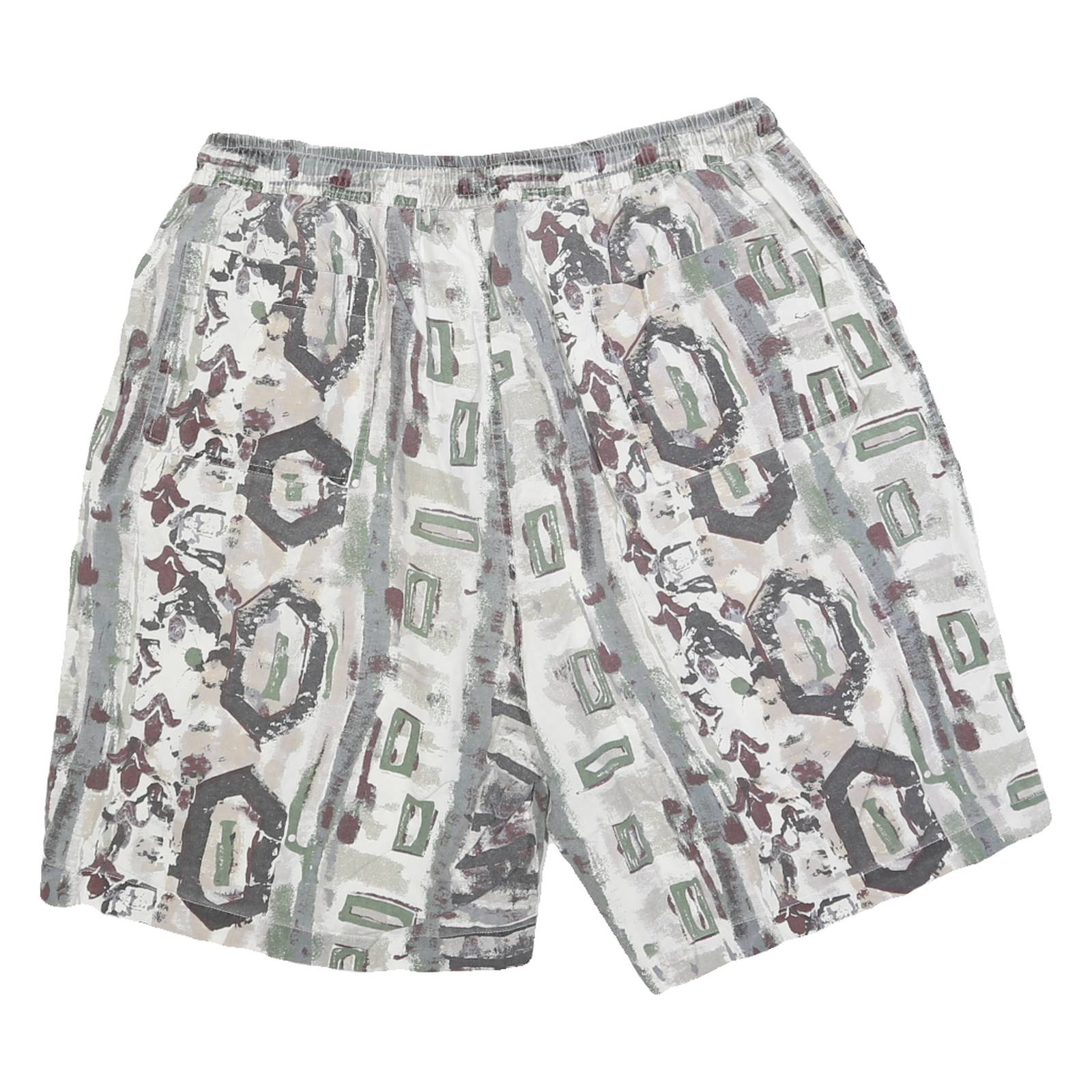 GIN TONIC Mens Shorts Beige Green Pattern L W32 Polyester Blend Casual Relaxed