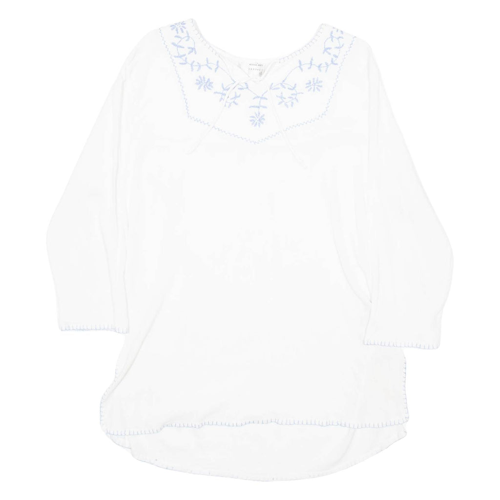 MERIEN HALL CASUALS Womens Blouse White Long Sleeve 90s Crazy Pattern M