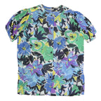 HARDOB Womens Blue Green Floral Printed Top Short Sleeve Round Neck UK 14