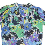 HARDOB Womens Blue Green Floral Printed Top Short Sleeve Round Neck UK 14