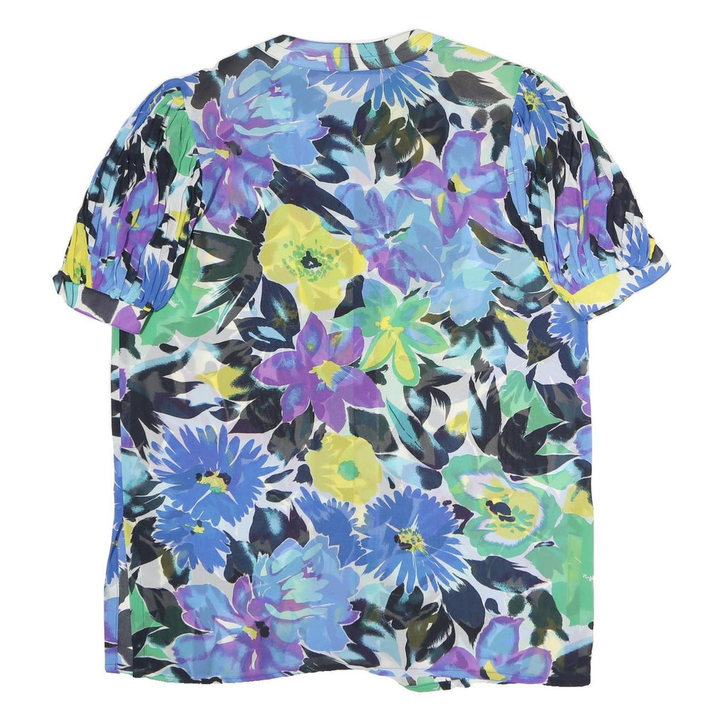 HARDOB Womens Blue Green Floral Printed Top Short Sleeve Round Neck UK 14