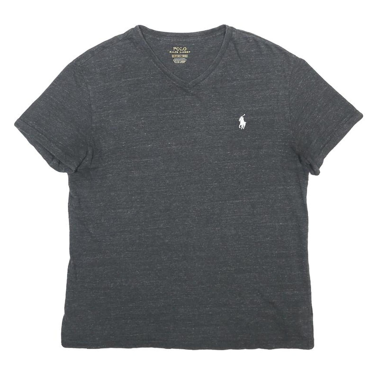 POLO RALPH LAUREN Womens Grey V-Neck T-Shirt S Cotton Blend Classic Fit