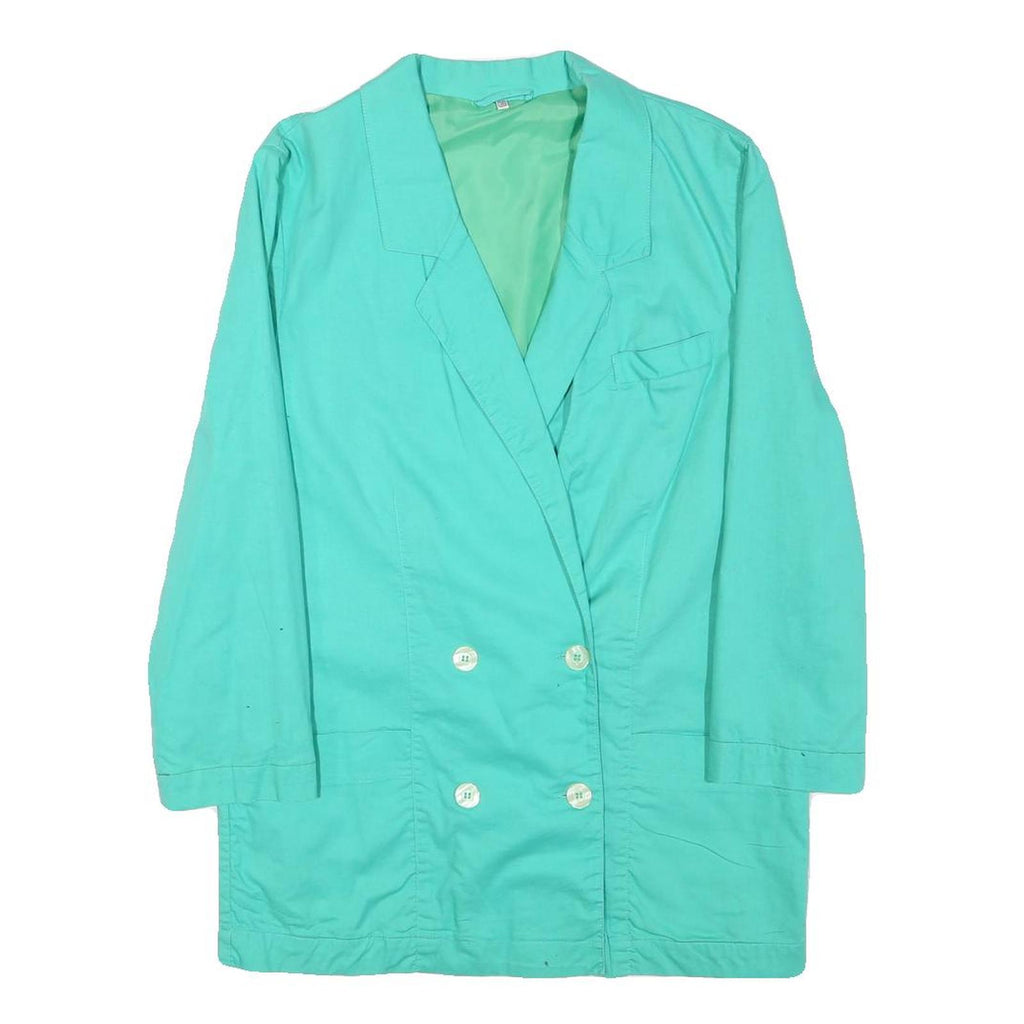 Womens Turquoise Button Cotton Blend Jacket S Plain Casual Light Outerwear