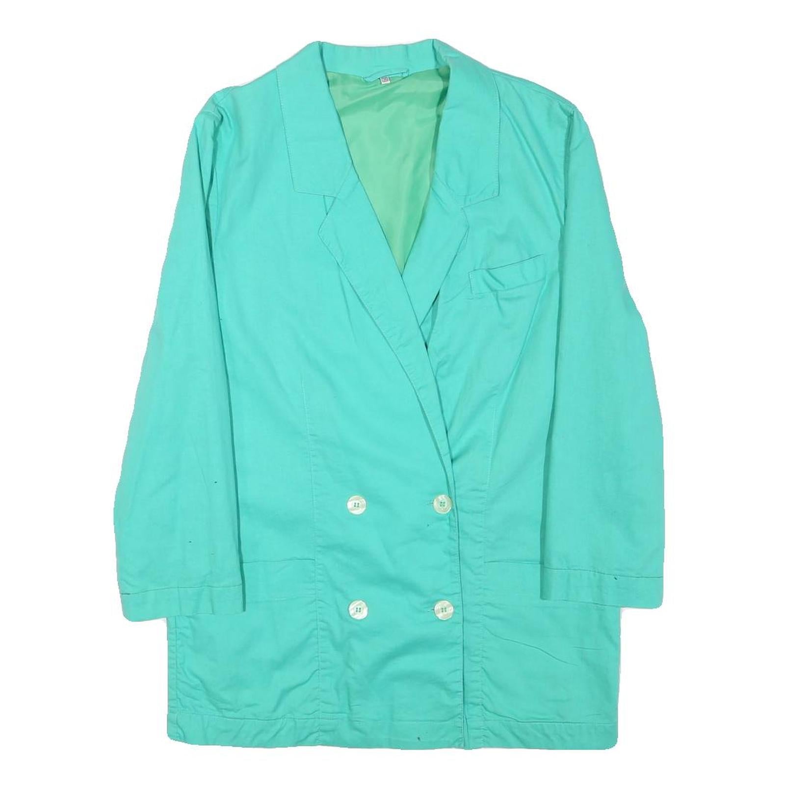 Womens Turquoise Button Cotton Blend Jacket S Plain Casual Light Outerwear